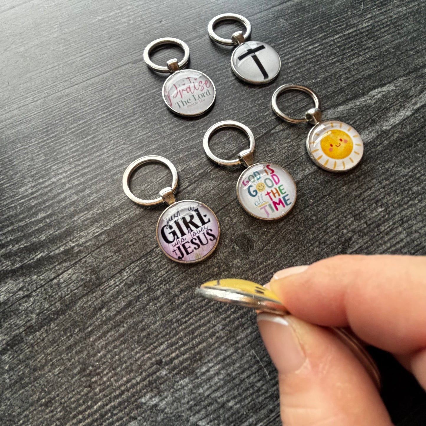 Glass Cabochon Keychain - Black Cross