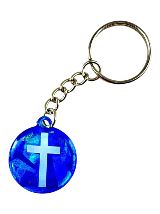 Tap To Pray™ - Prayer Tag Keychain - Blue Crystal Cross