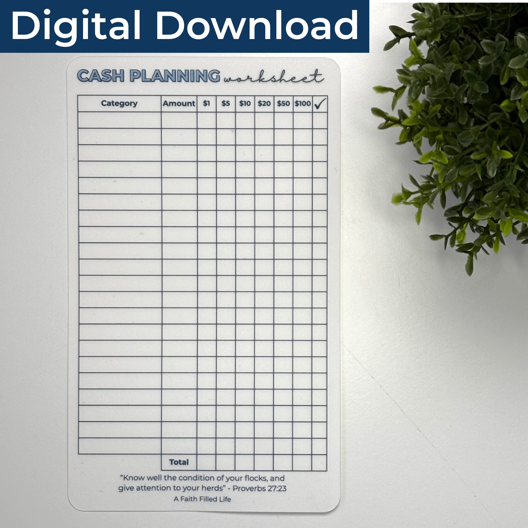 Cash Planning Worksheet