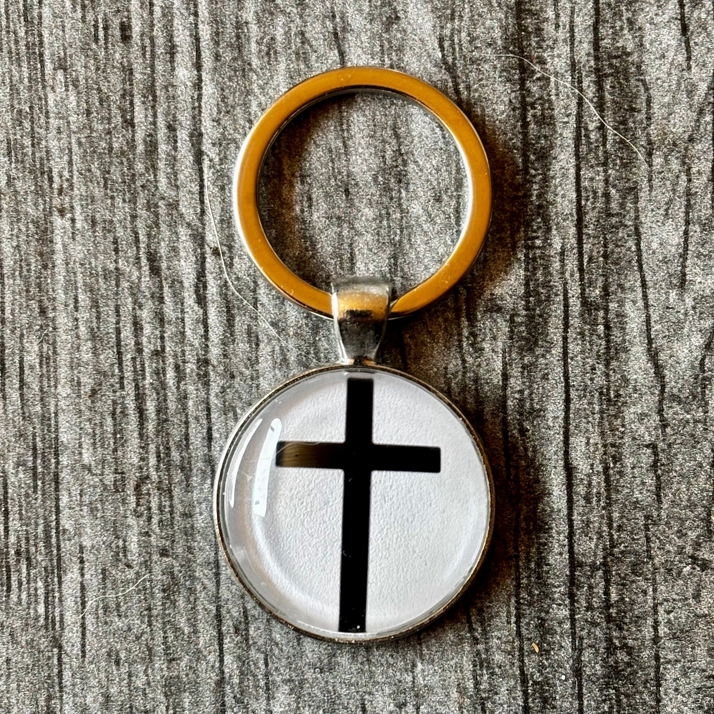 Glass Cabochon Keychain - Black Cross