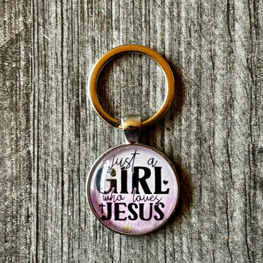 Glass Cabochon Keychain - Just A Girl Who Loves Jesus