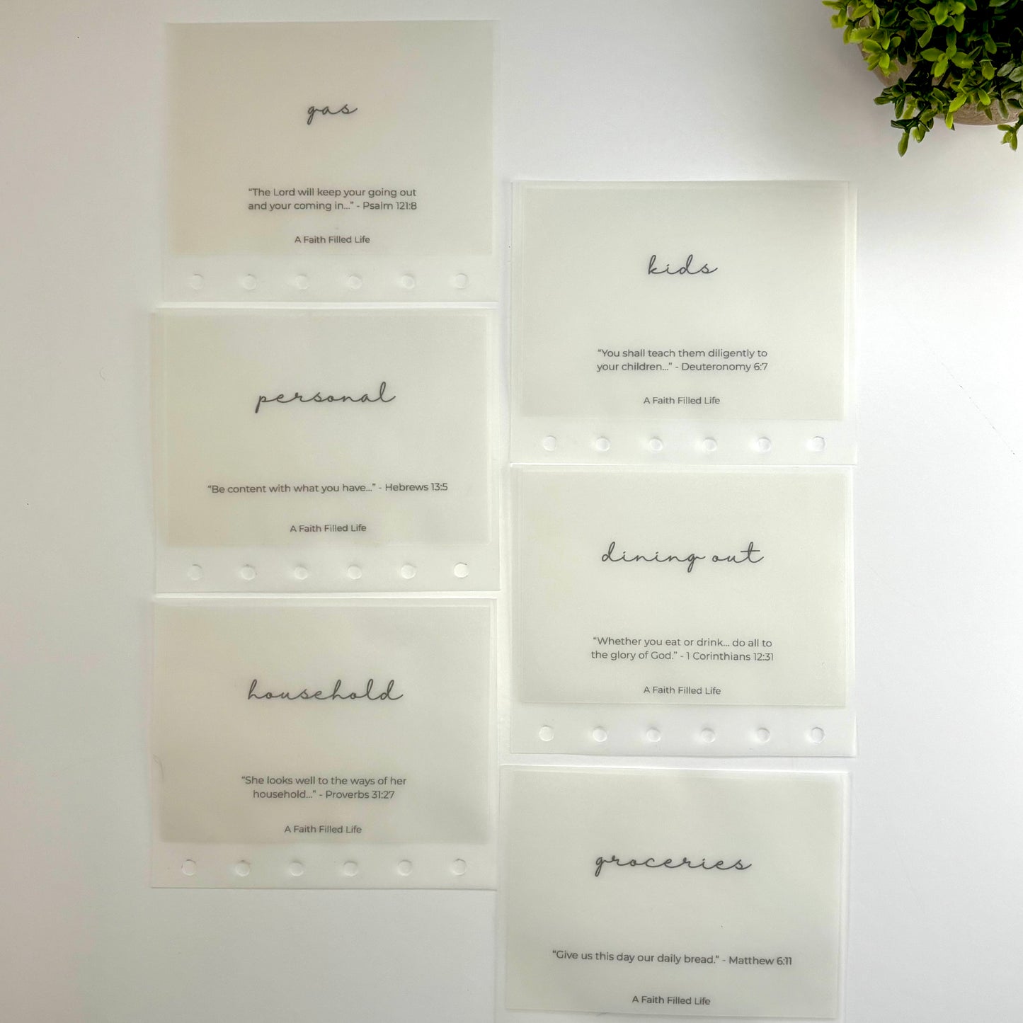 A7 Cash Envelopes – Set of 6 Starter Categories (Matte Vellum, Handmade)