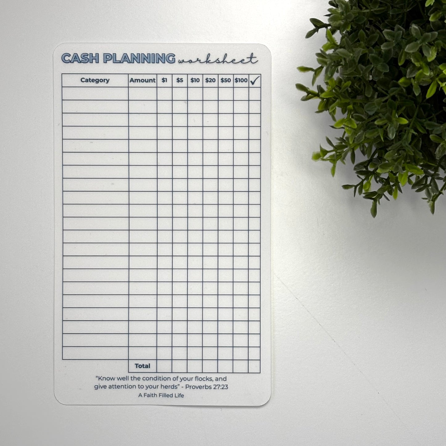 Cash Planning Worksheet (Reusable) - Faithful Collection
